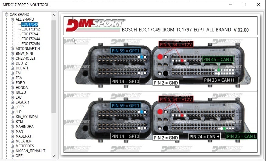 MEDC17 EGPT PINOUT TOOL v1.4 – Schémas de Connexion ECU pour Interventions en Mode Boot, Bench et GPT